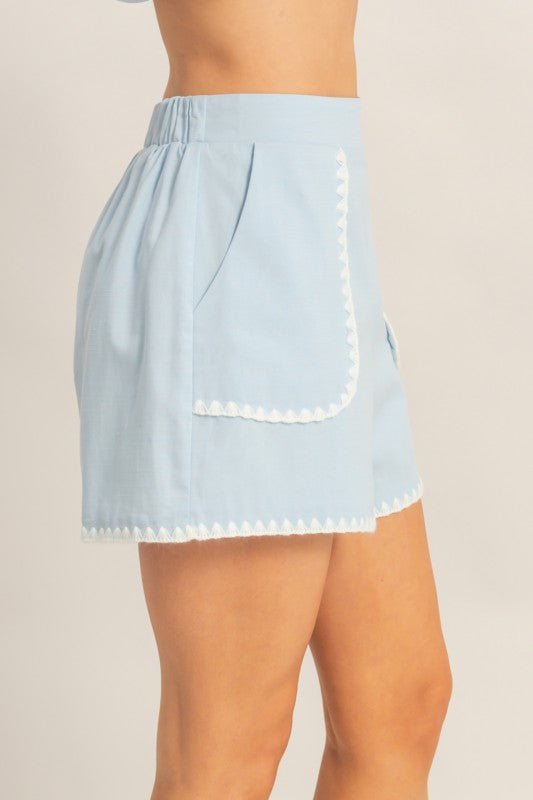 Sky Blue Scallop Trim High - Waisted Shorts - Halemi & Co.