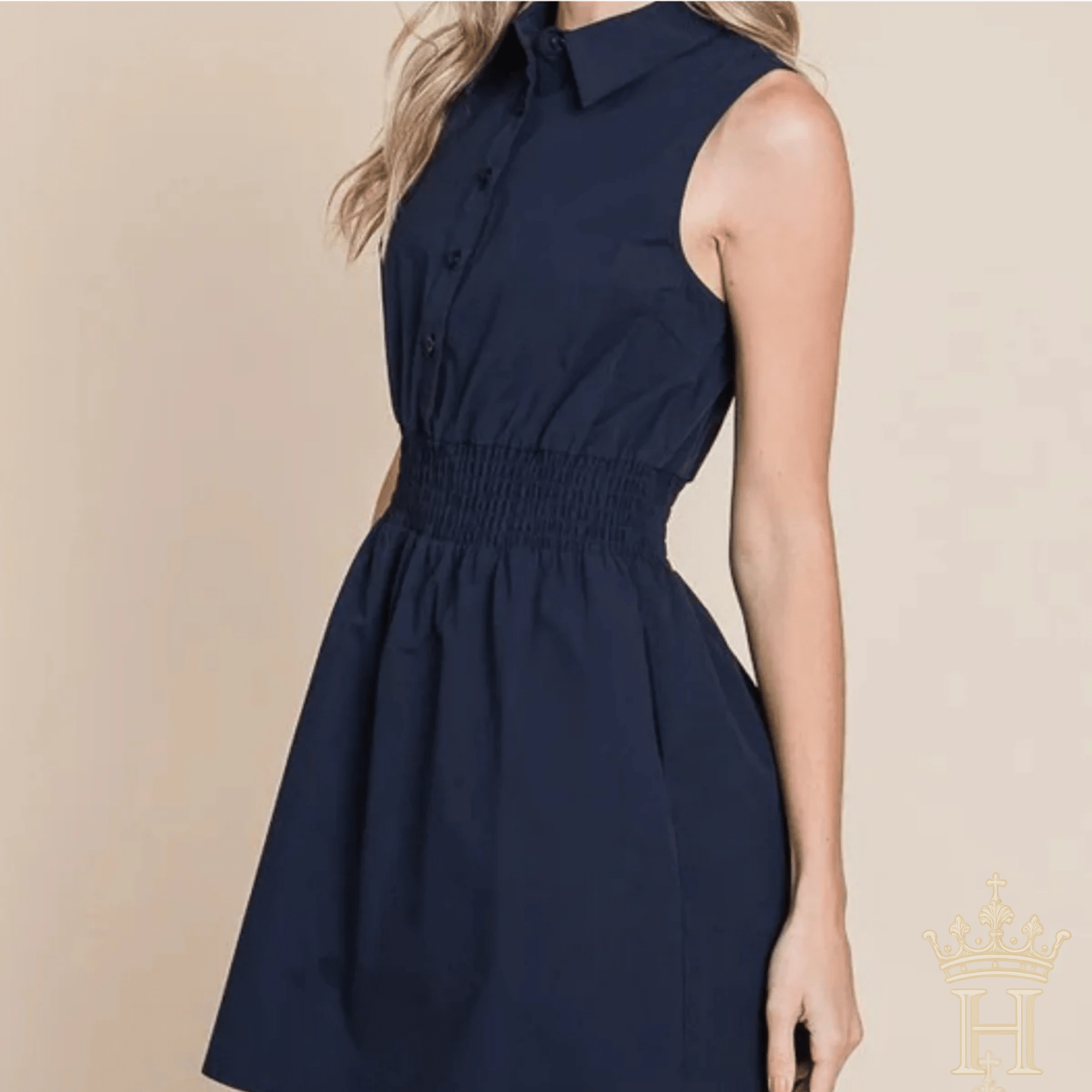 Sleeveless Poplin Smocked Waist Shirt Mini Dress - Halemi & Co.