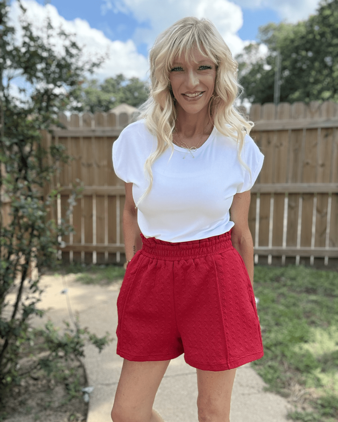 Smocked High-Waist Textured Shorts - Halemi & Co.