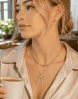 Sparkling Bow Layered Necklace & Stud Earring Set - Halemi & Co.