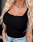 Square Neck Ribbed Sweater Bodysuit – Black - Halemi & Co.
