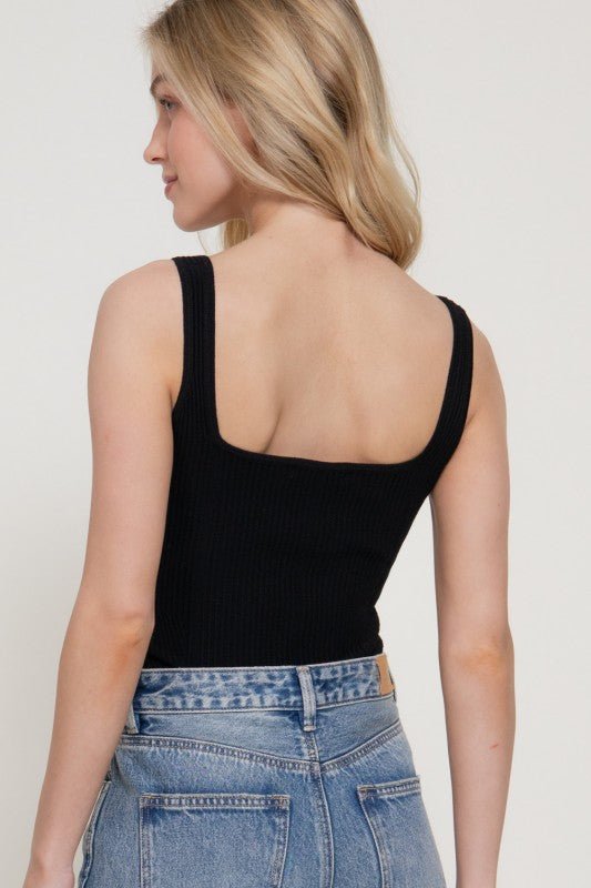 Square Neck Ribbed Sweater Bodysuit – Black - Halemi & Co.