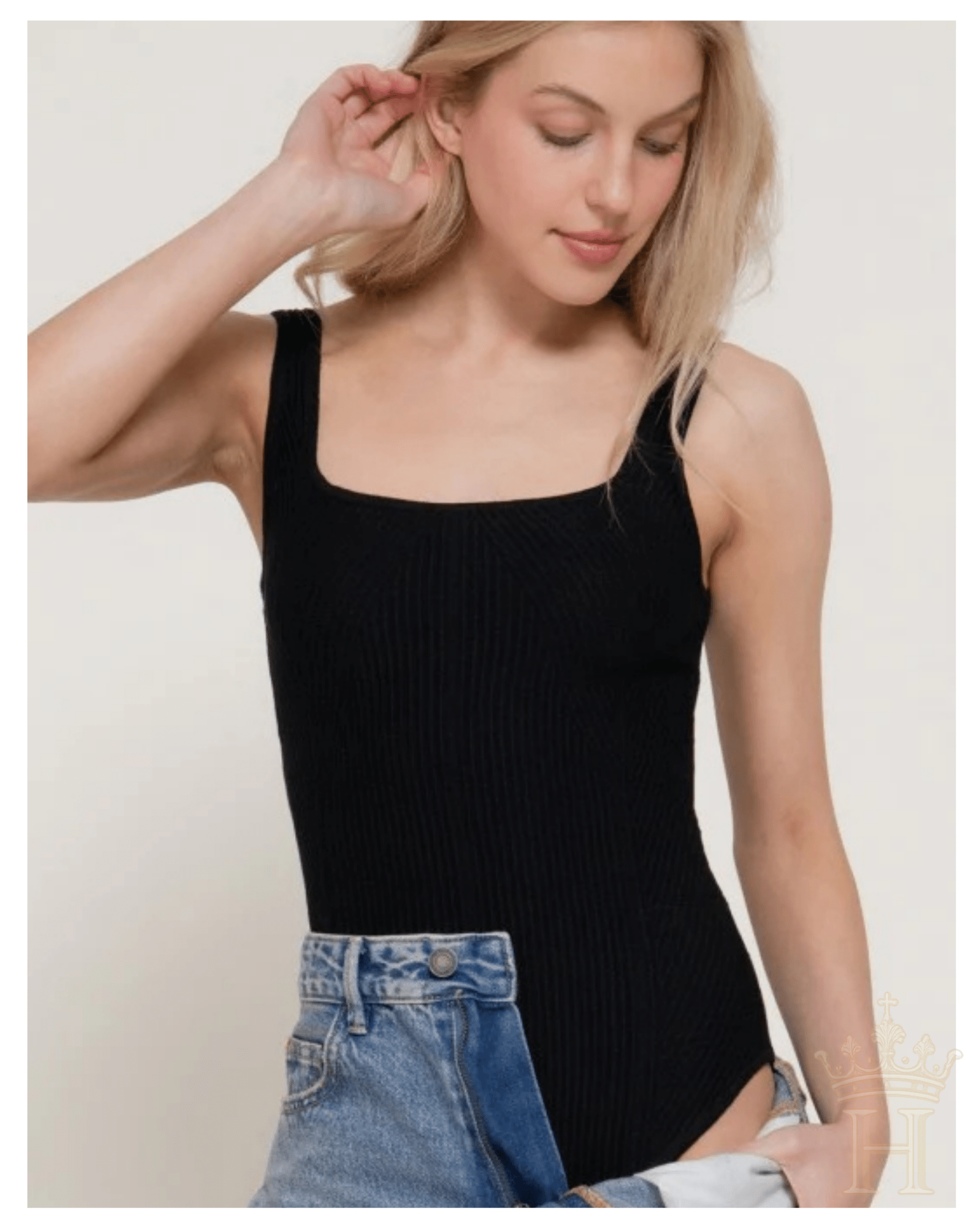 Square Neck Ribbed Sweater Bodysuit – Black - Halemi & Co.