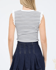 Striped sweater knit tank with ruffle sleeve detailing