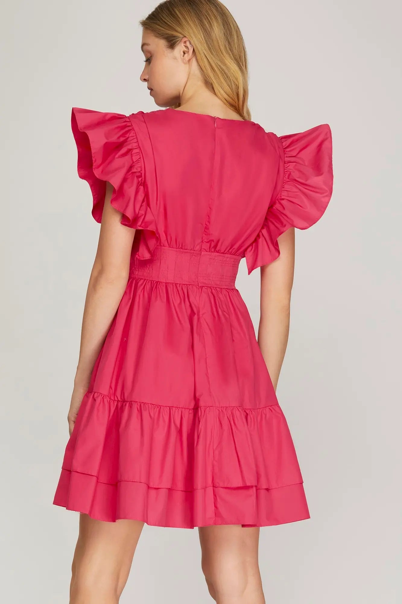 Sunset Bloom Ruffle Sleeve Tiered Mini Dress - Halemi &amp; Co.