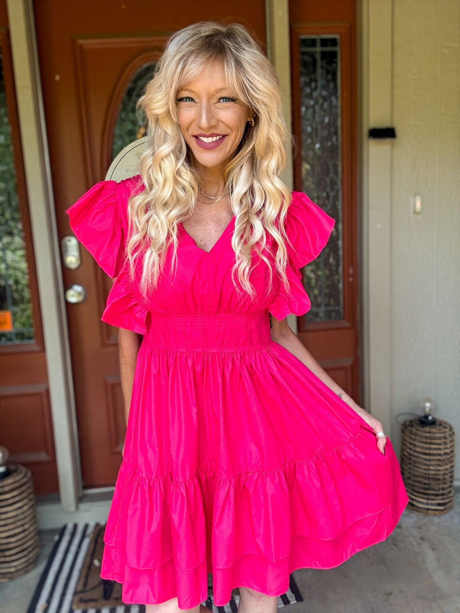 Sunset Bloom Ruffle Sleeve Tiered Mini Dress - Halemi & Co.