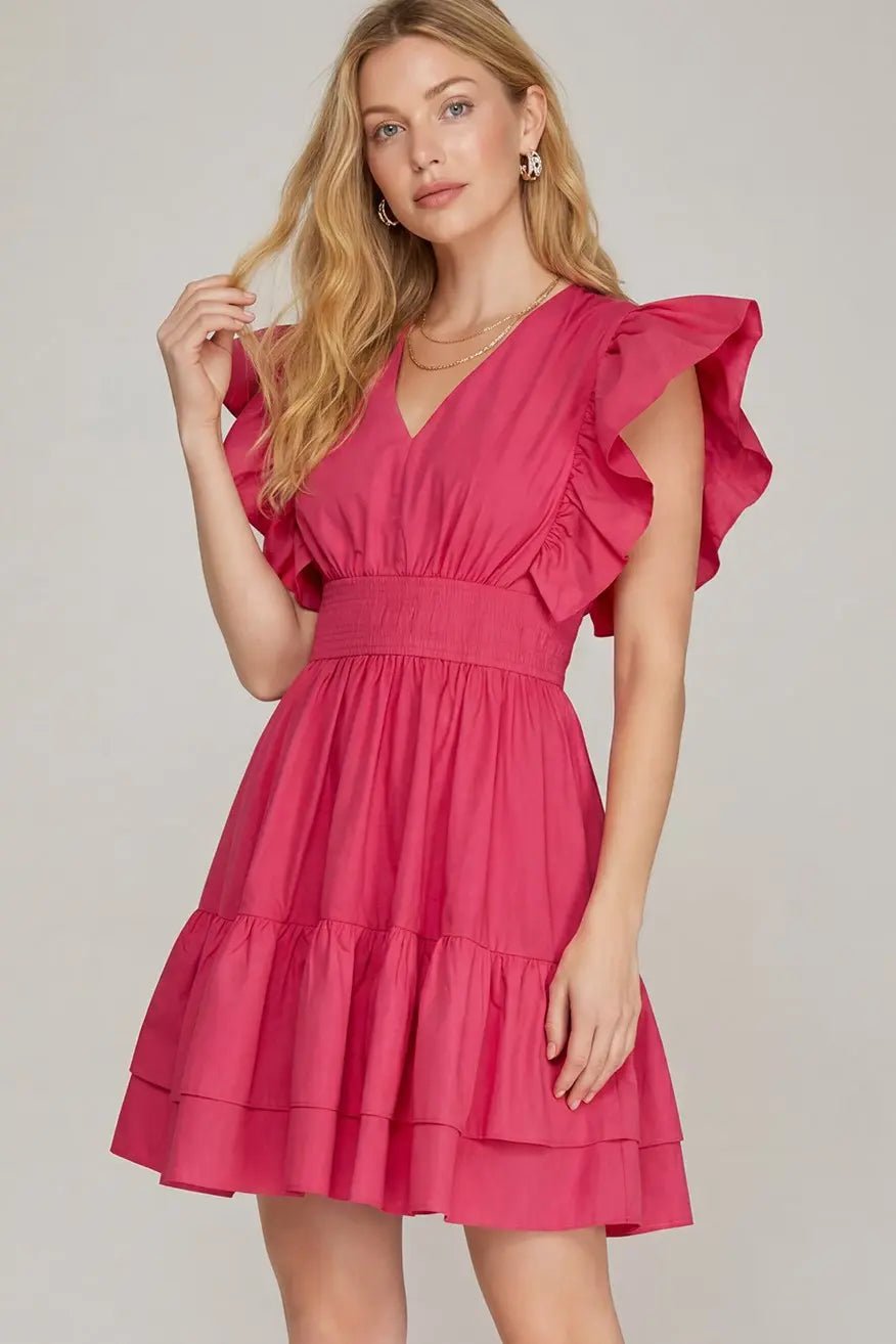 Sunset Bloom Ruffle Sleeve Tiered Mini Dress - Halemi &amp; Co.