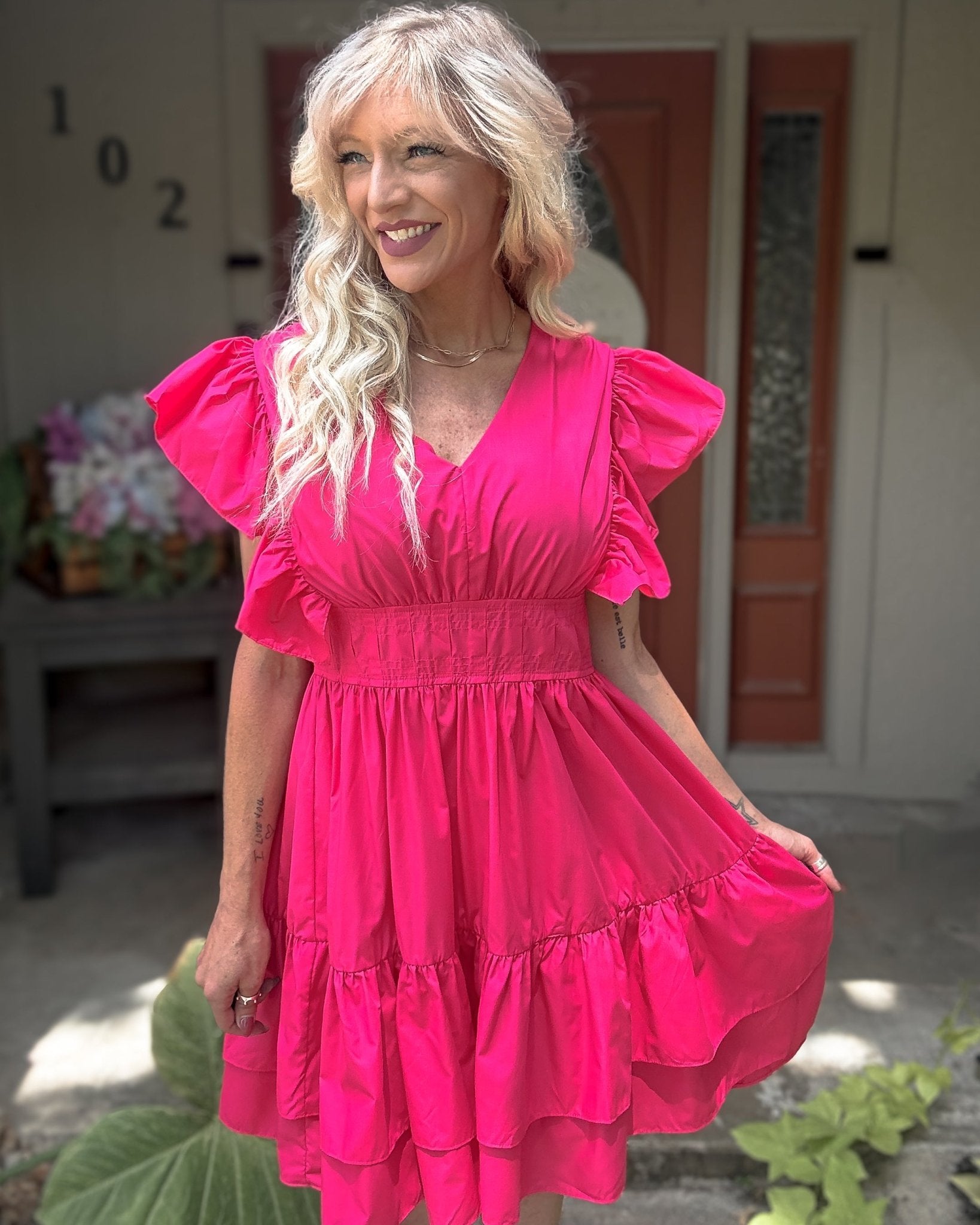 Sunset Bloom Ruffle Sleeve Tiered Mini Dress - Halemi & Co.