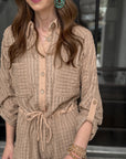 Textured Button Front Western Style Cover Up Romper - Halemi & Co.