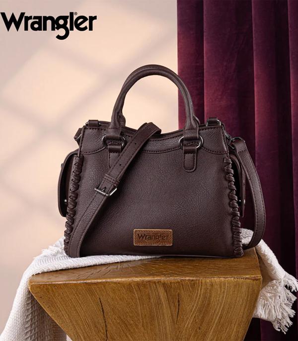  Wrangler dark brown braided crossbody bag with double top handles