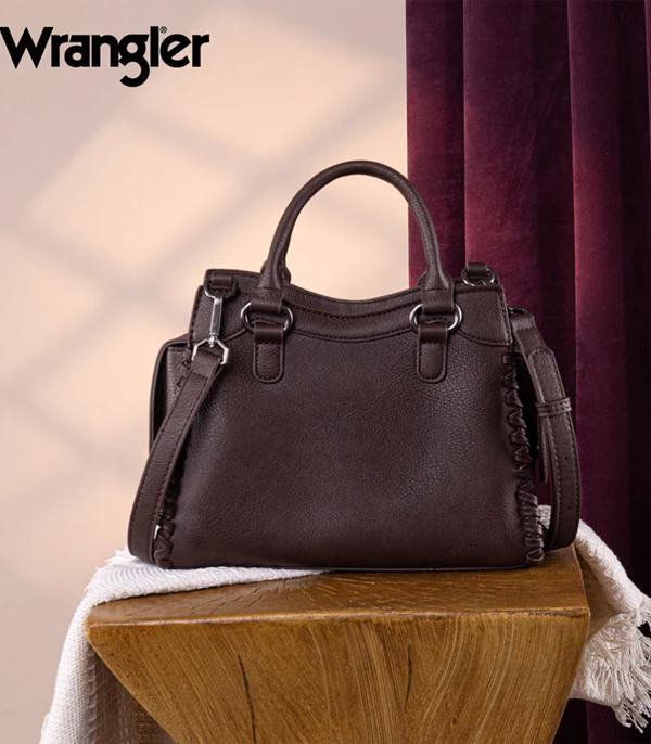 Wrangler brown braided satchel with detachable adjustable crossbody strap